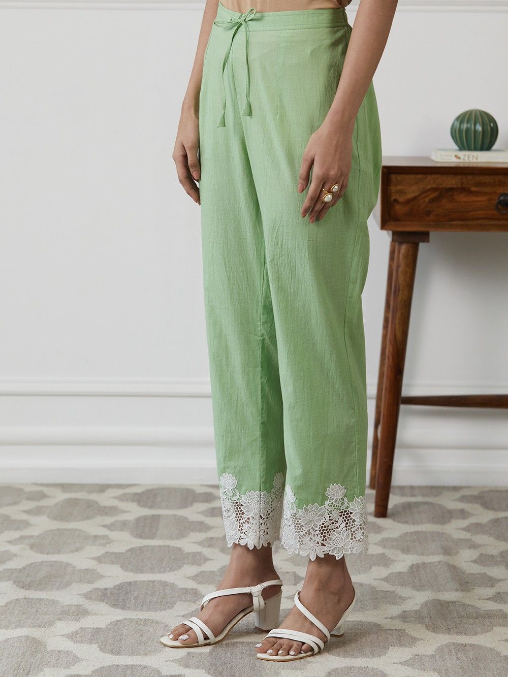 パンツ ANYWHERE PRODUCTS COTTON LACE PANTS Green Cotton Lace Pants