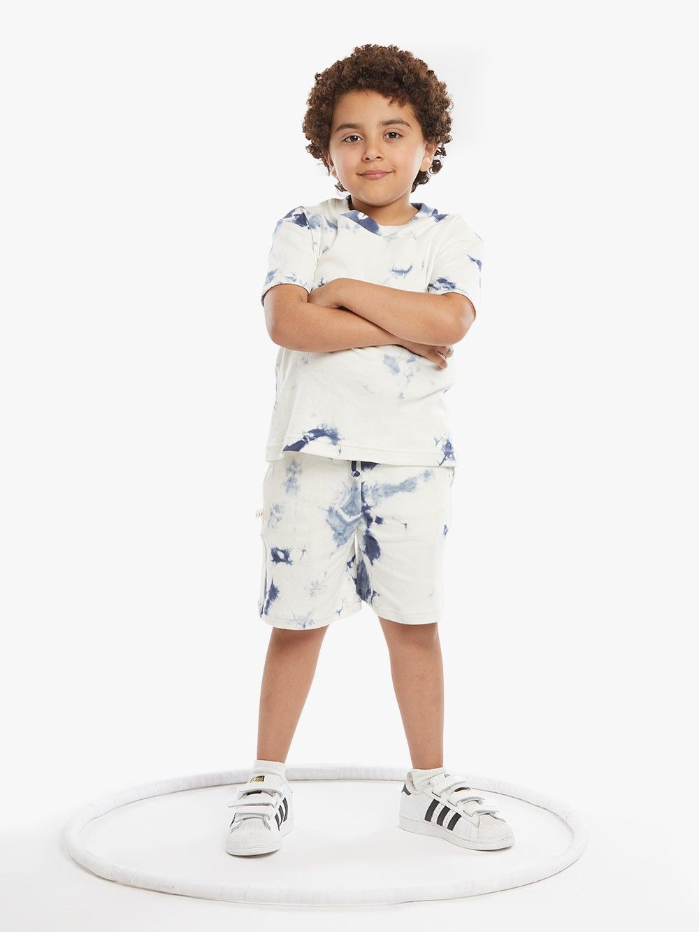 White Blue Hand Tie and Dye Unisex T-Shirt- For Kids