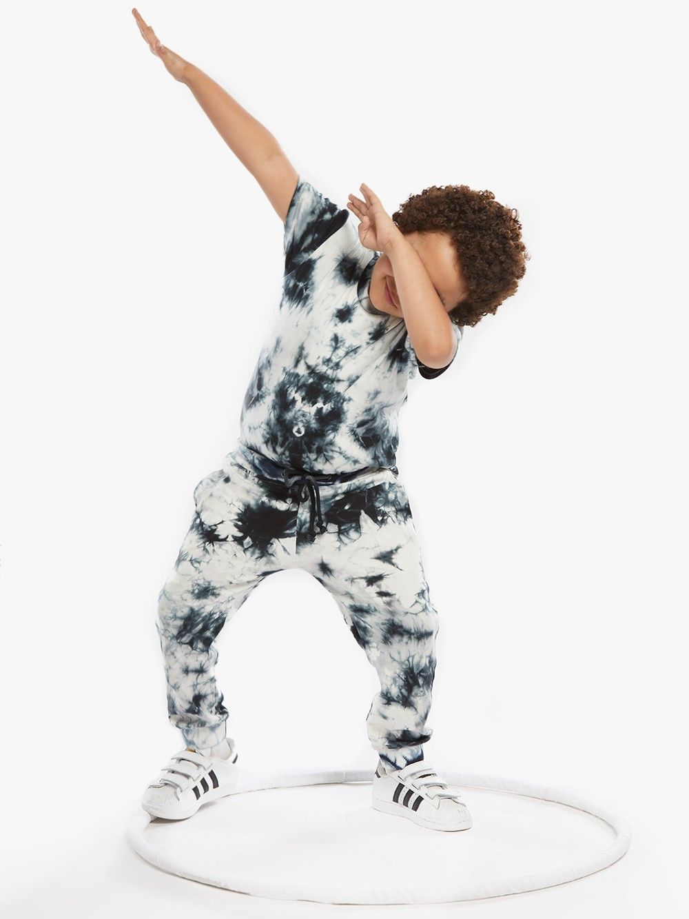 White Black Hand Tie and Dye Unisex T-Shirt- For Kids