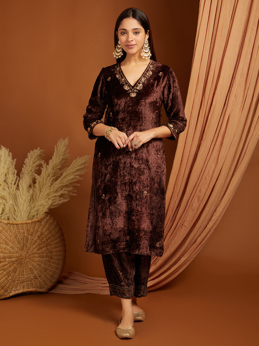 brown velvet dress designs Embroidered Kurta Size:AU/UK 6-8 • US 2-4 (XS) atop an A group_dress_janell Autumn & Winter Floral