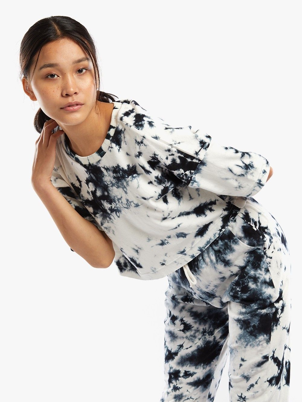 White Black Hand Tie and Dye Crop Top