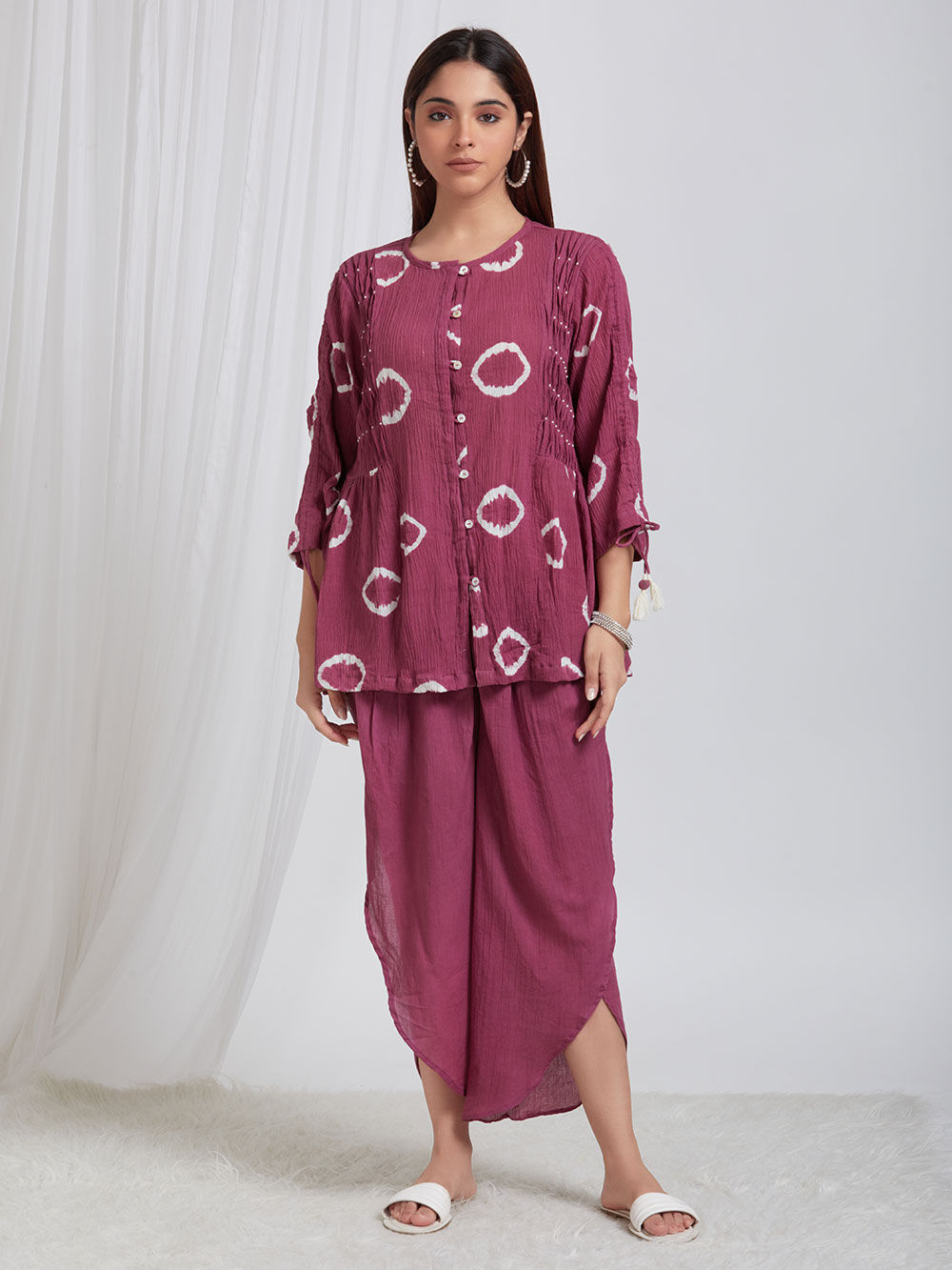 Burgundy Tie and Dye Crush Cotton Top