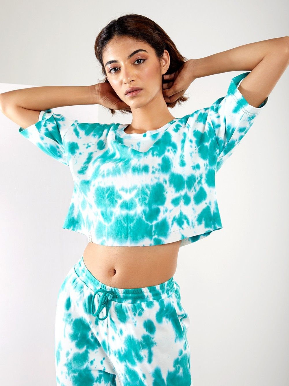 White Green Hand Tie and Dye Crop Top