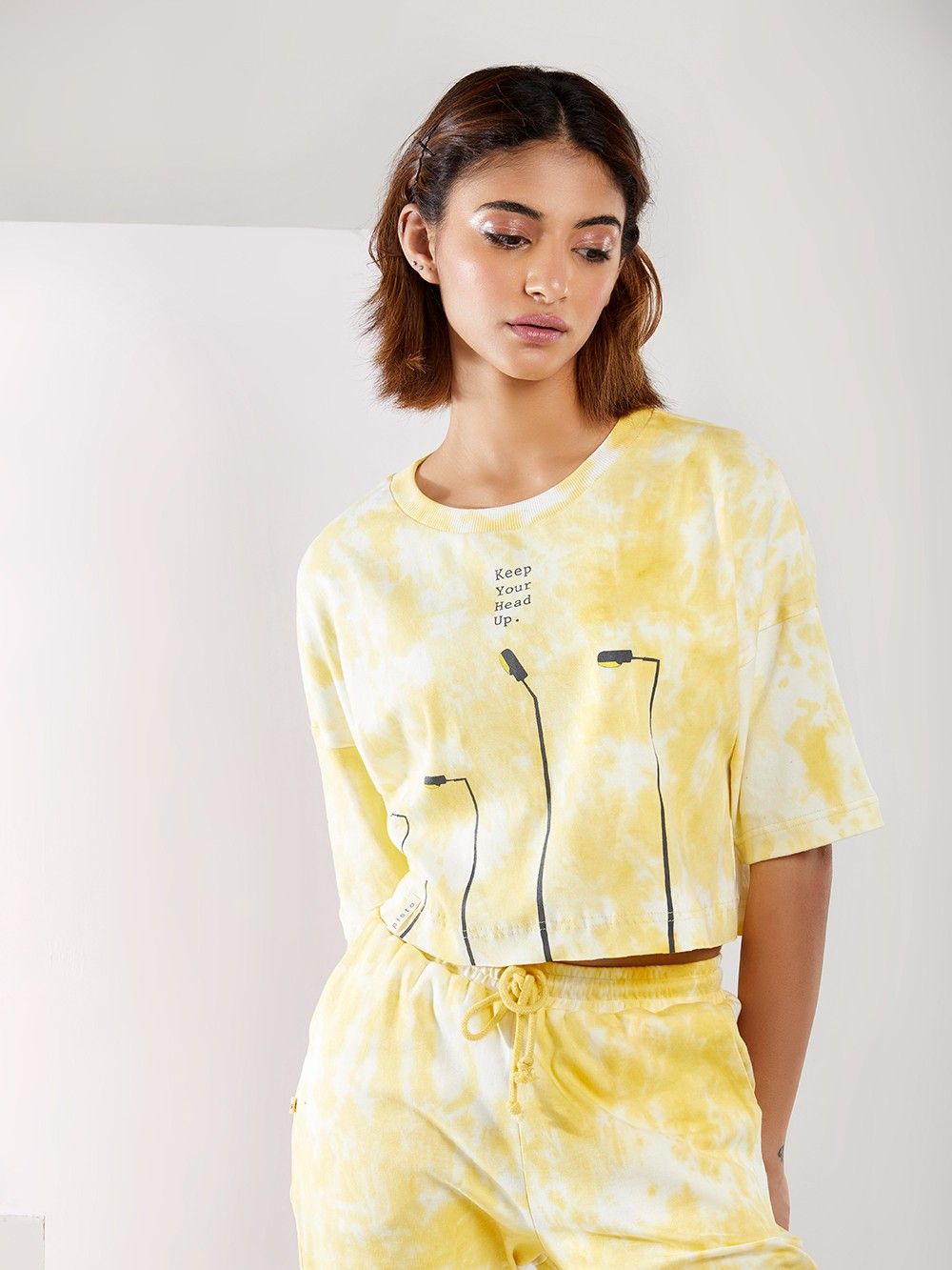 White Yellow Hand Tie and Dye Crop Top