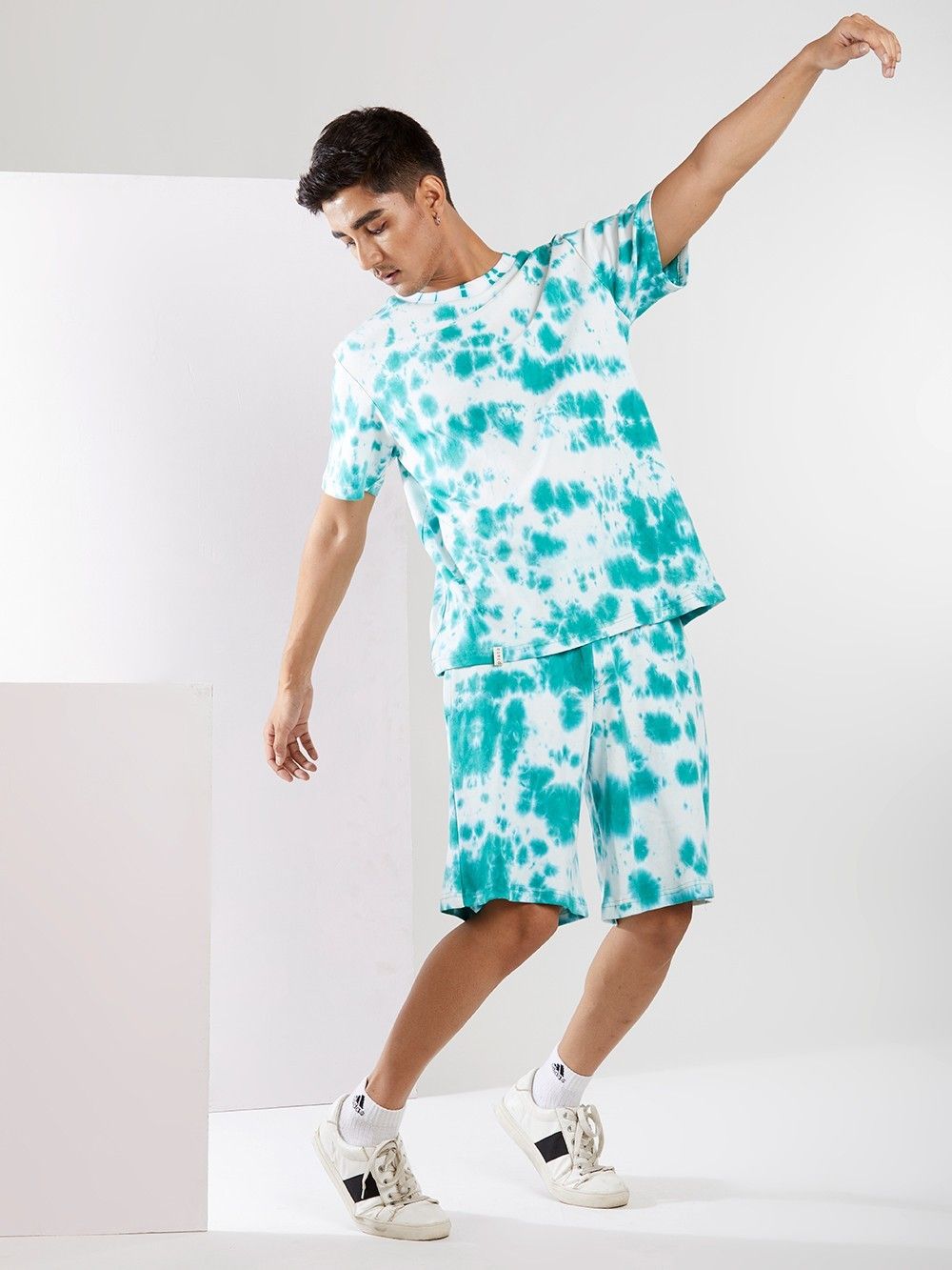 White Green Hand Tie and Dye Shorts