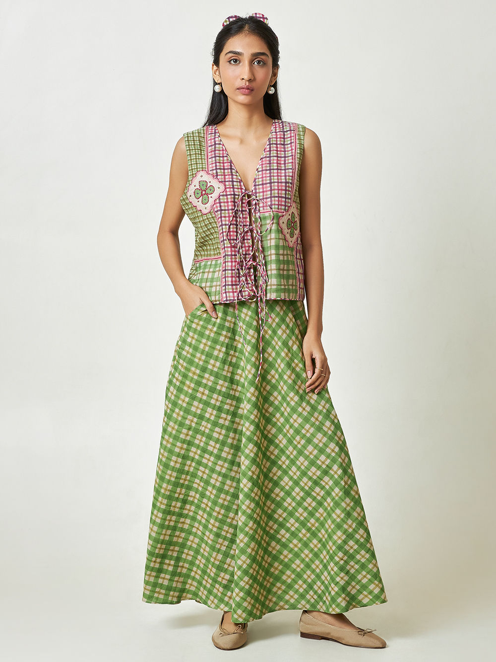 Green Hand Block Printed Cotton Skirt