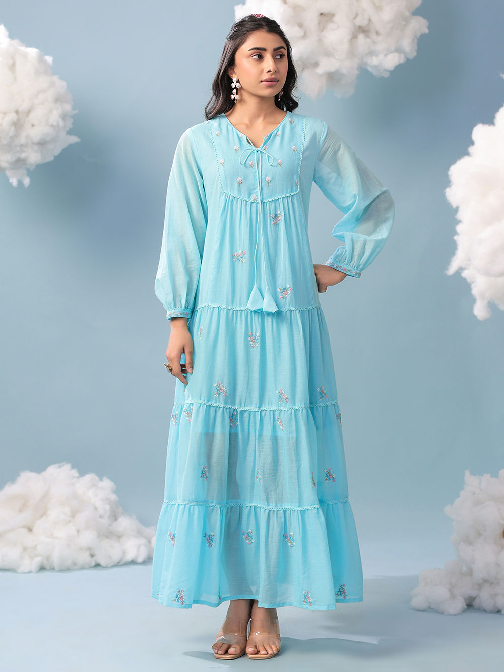 cotton mulmul dress Green Women Cotton Mulmul Maxi Dress  Pinklay