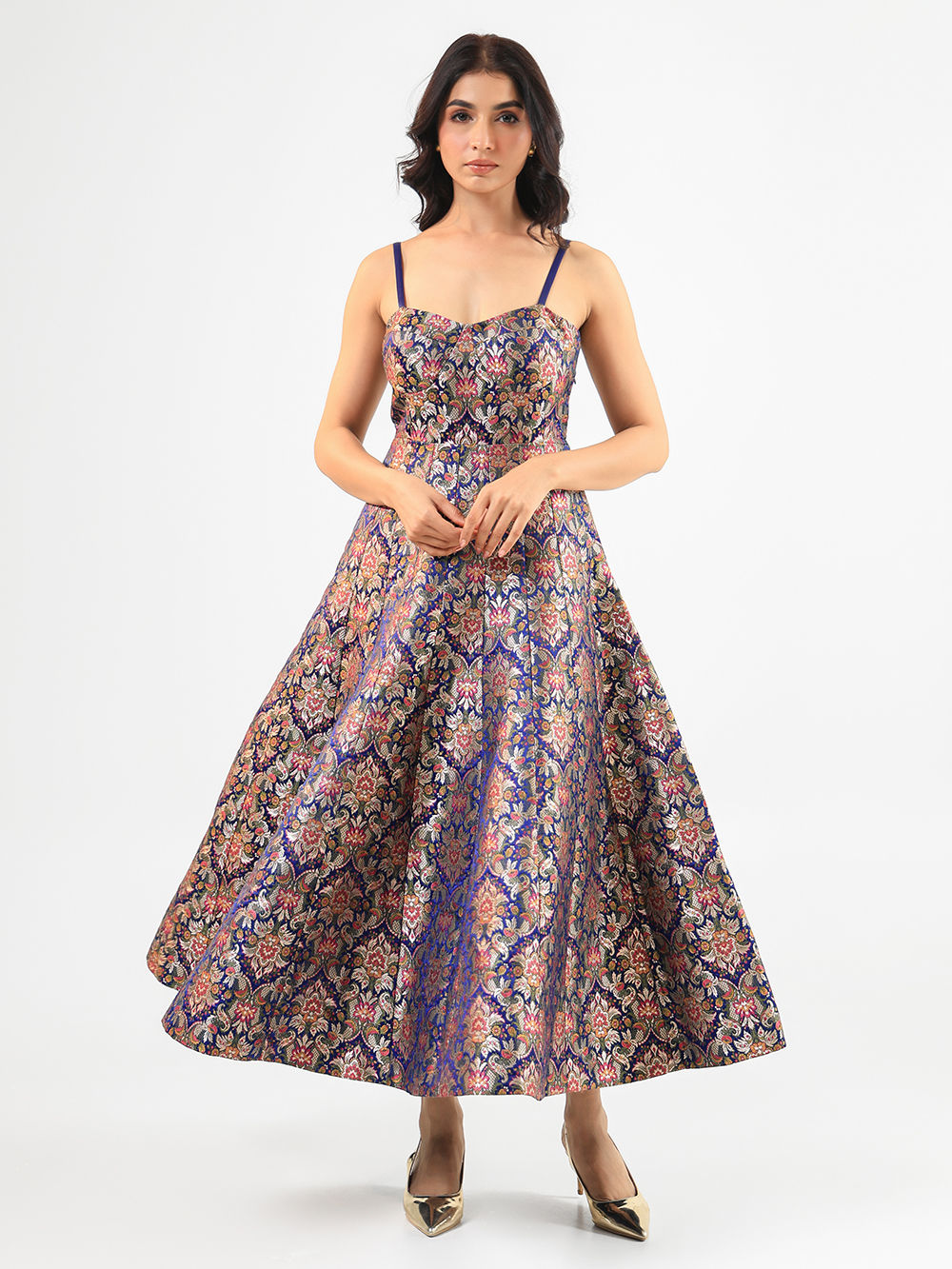 Blue Brocade Woven Silk Dress Blue Brocade Woven Silk Dress