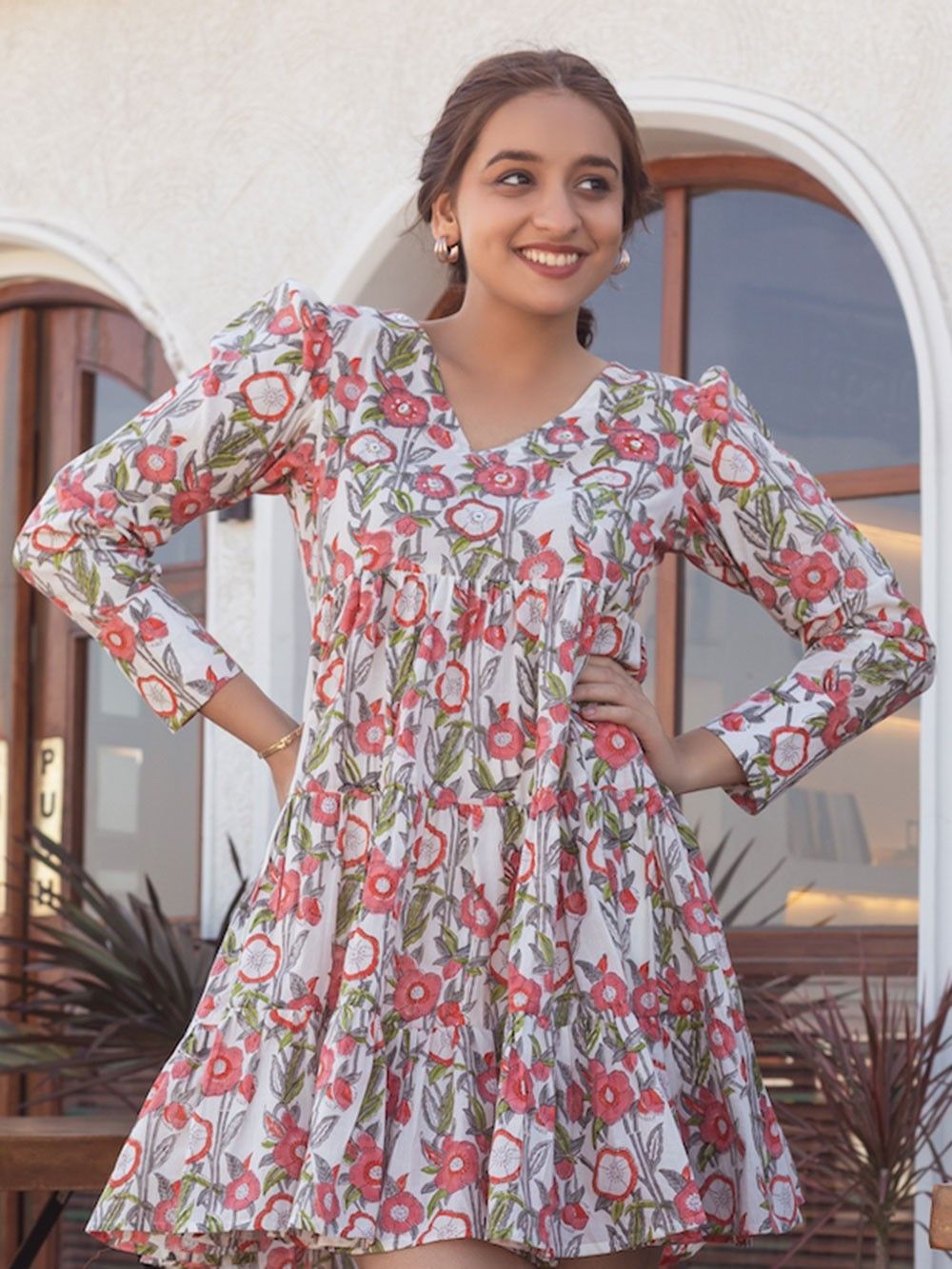 Multicolor Hand Block Printed Cambric Cotton Dress Multicolor Hand Block Printed Cambric Cotton Dress