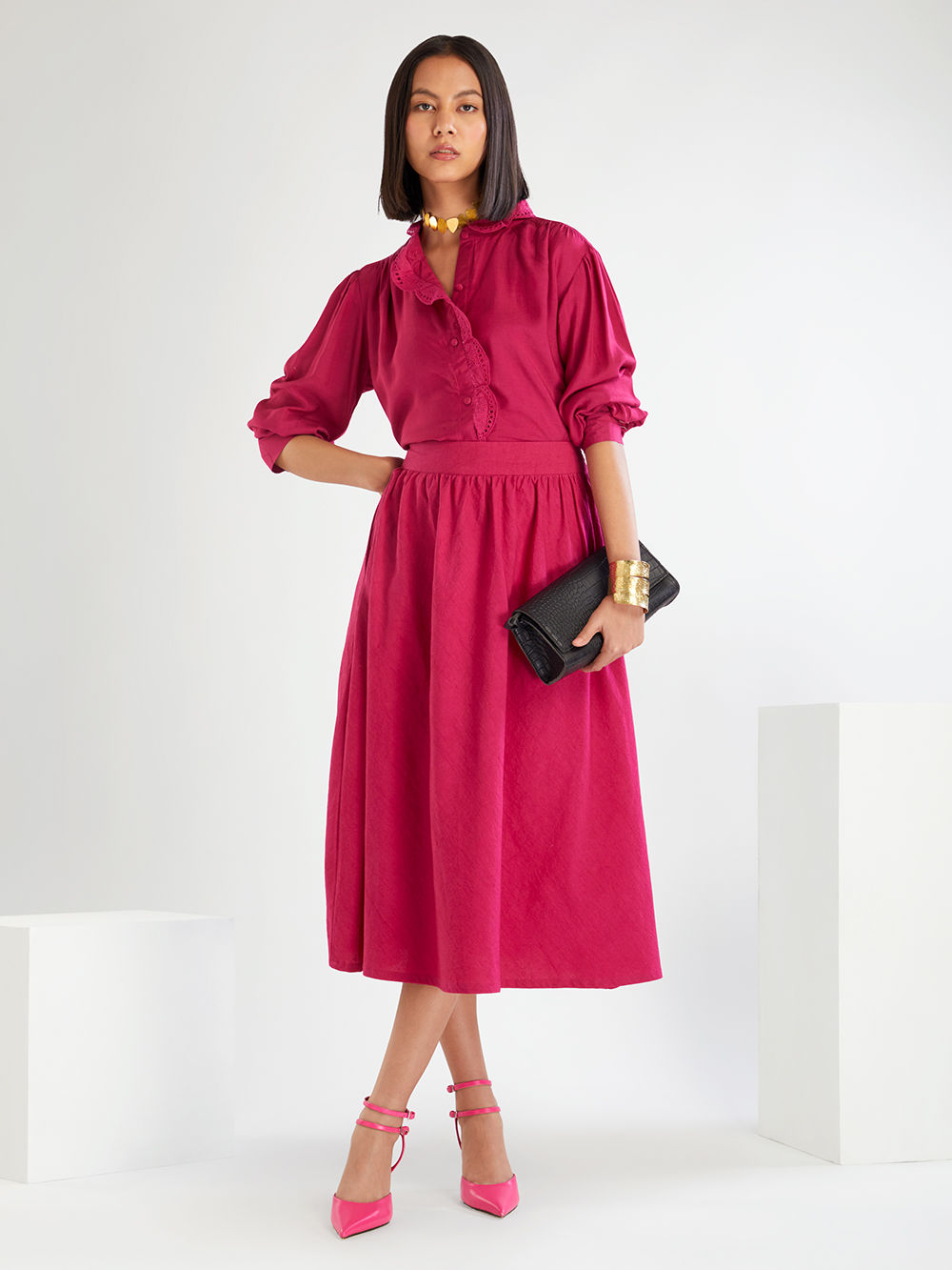 Fuchsia Poplin Skirt