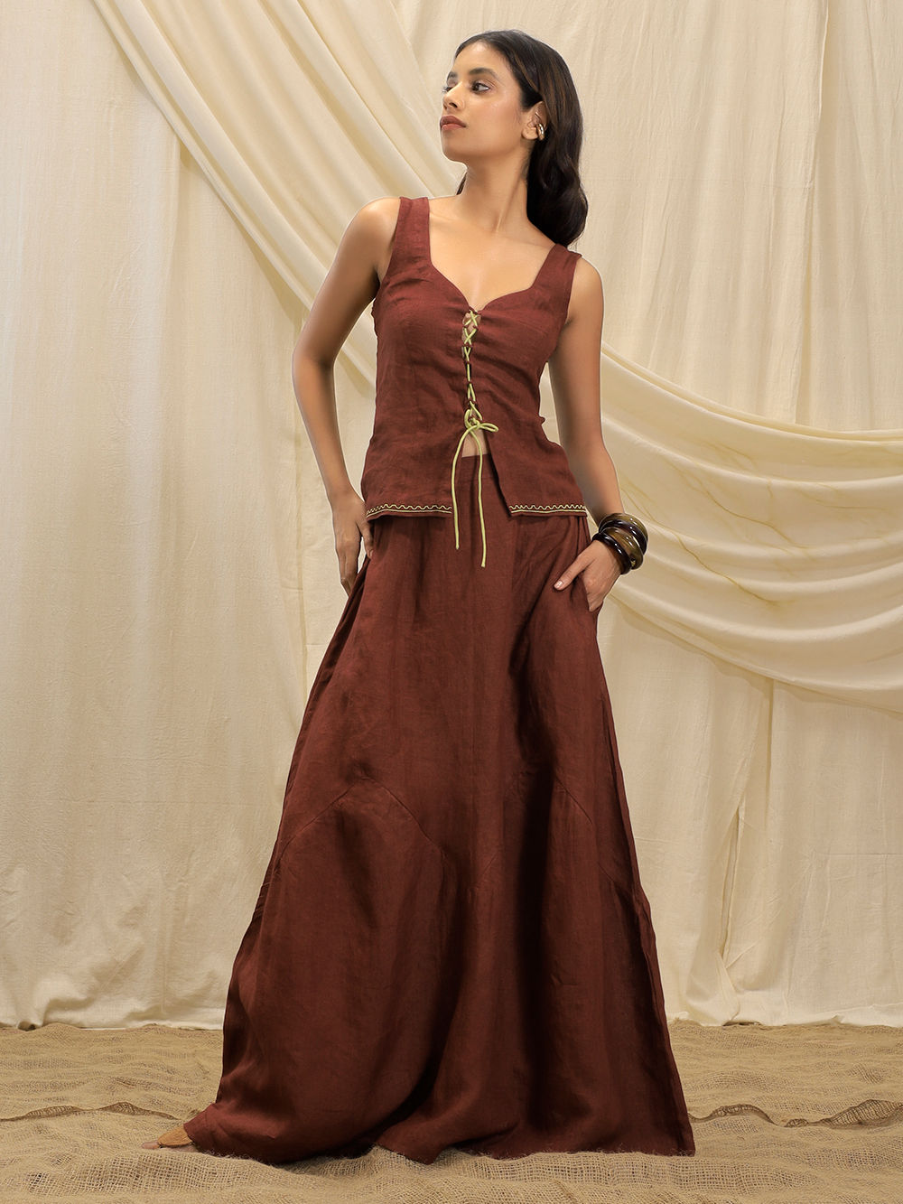 Maroon Linen Skirt
