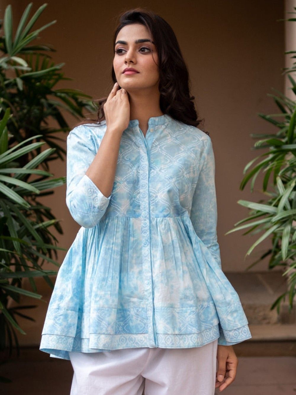 Blue Tie and Dye Cotton Hand Block Printed Shirt
