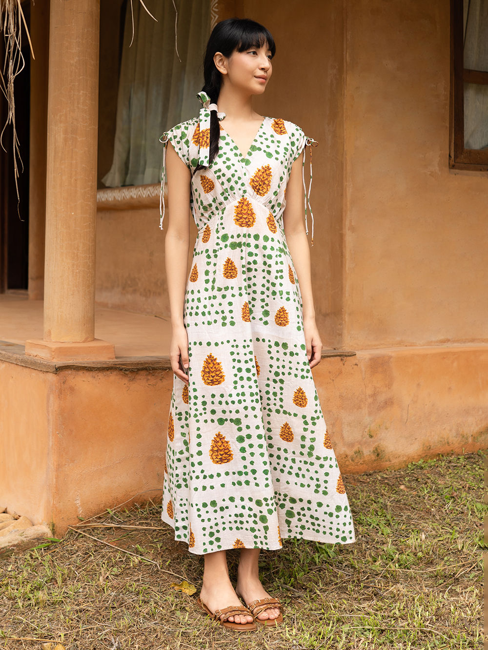 Ivory Green Printed Cotton Dress Ivory Green Printed Cotton Dress