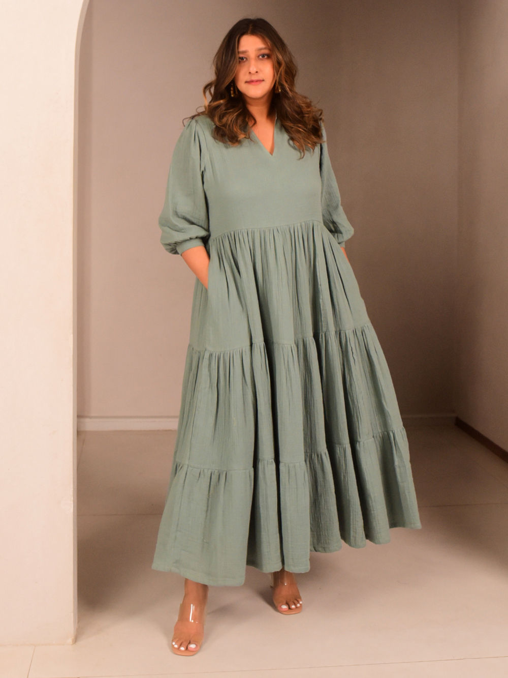 Green Cotton Linen Dress