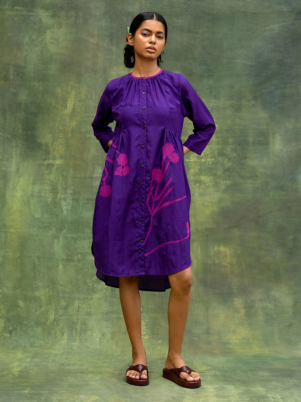 Purple Embroidered Cotton Silk Tunic