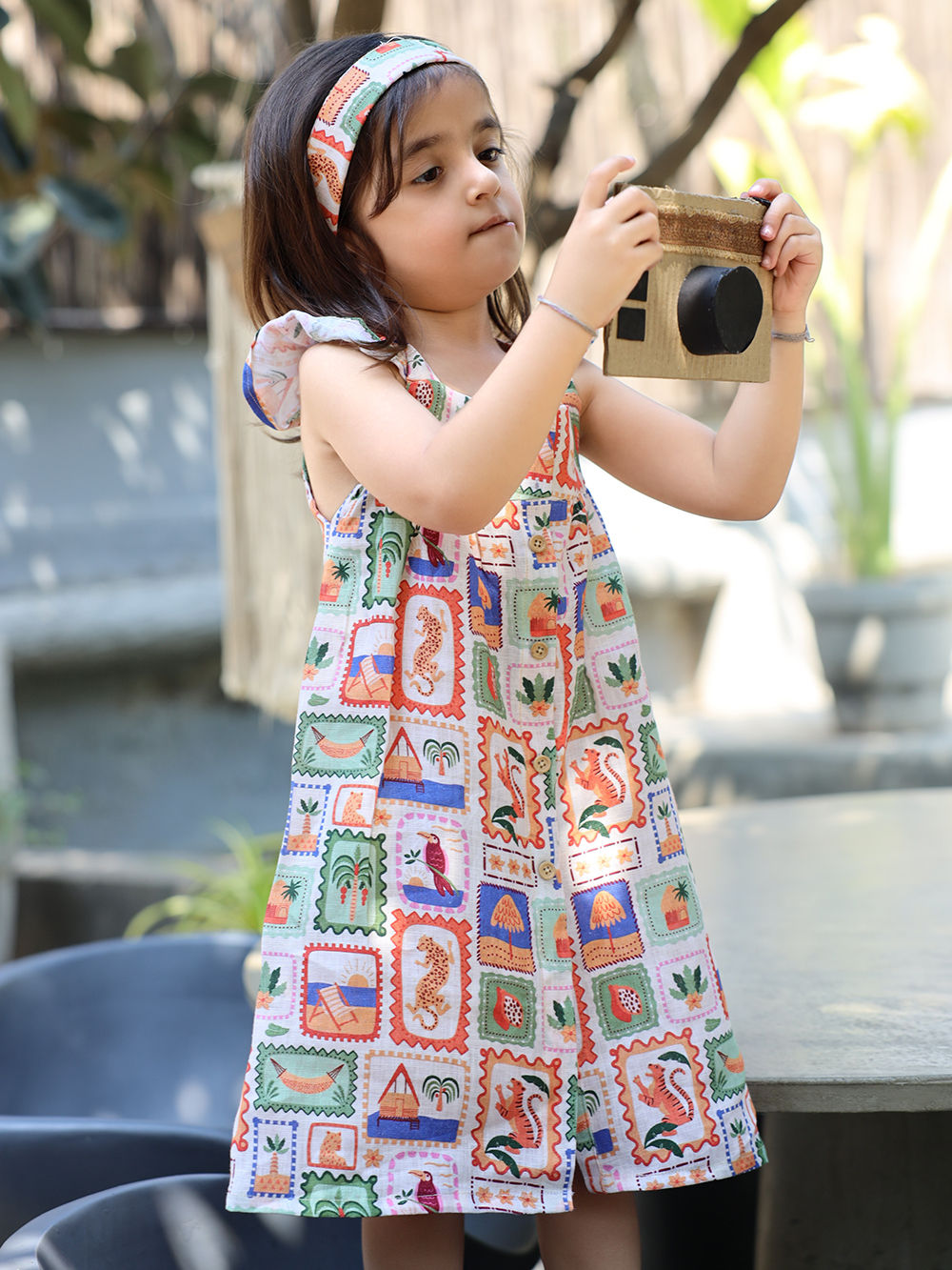 Multicolor Printed Linen Dress