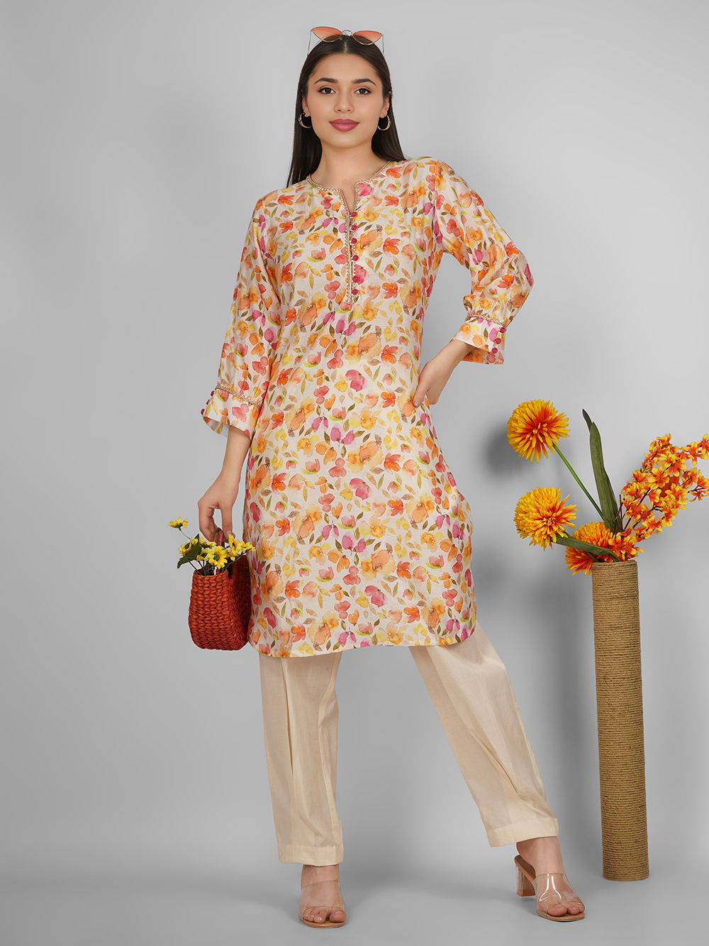 Multicolor Printed Cotton Silk Kurta