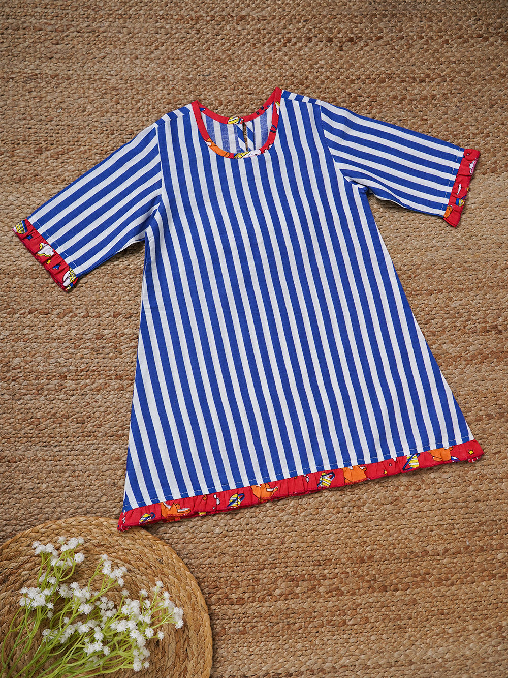 blue midi casual dress Pre-Loved Mini Boden Blue Striped Embroidered Tropical Dress – Designer  Kids Outlet