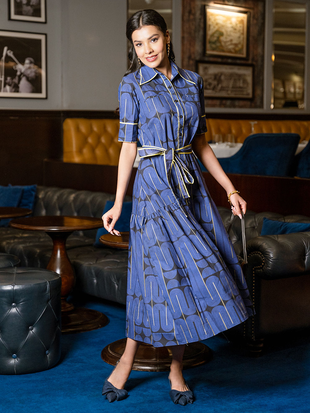 blue dress with black belt Royal Blue dress with black belt