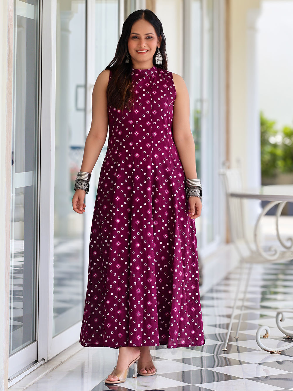 cotton bandhani dress designs Purple Printed For wedding Colour:SAGE 31.08.2026 Vince Camuto A Line Kusum Neck Top