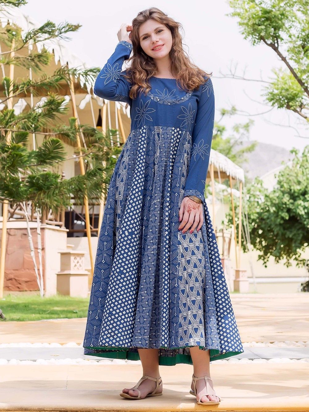 white christmas dresses Cotton Anarkali Gown – Bandhani Jaipur