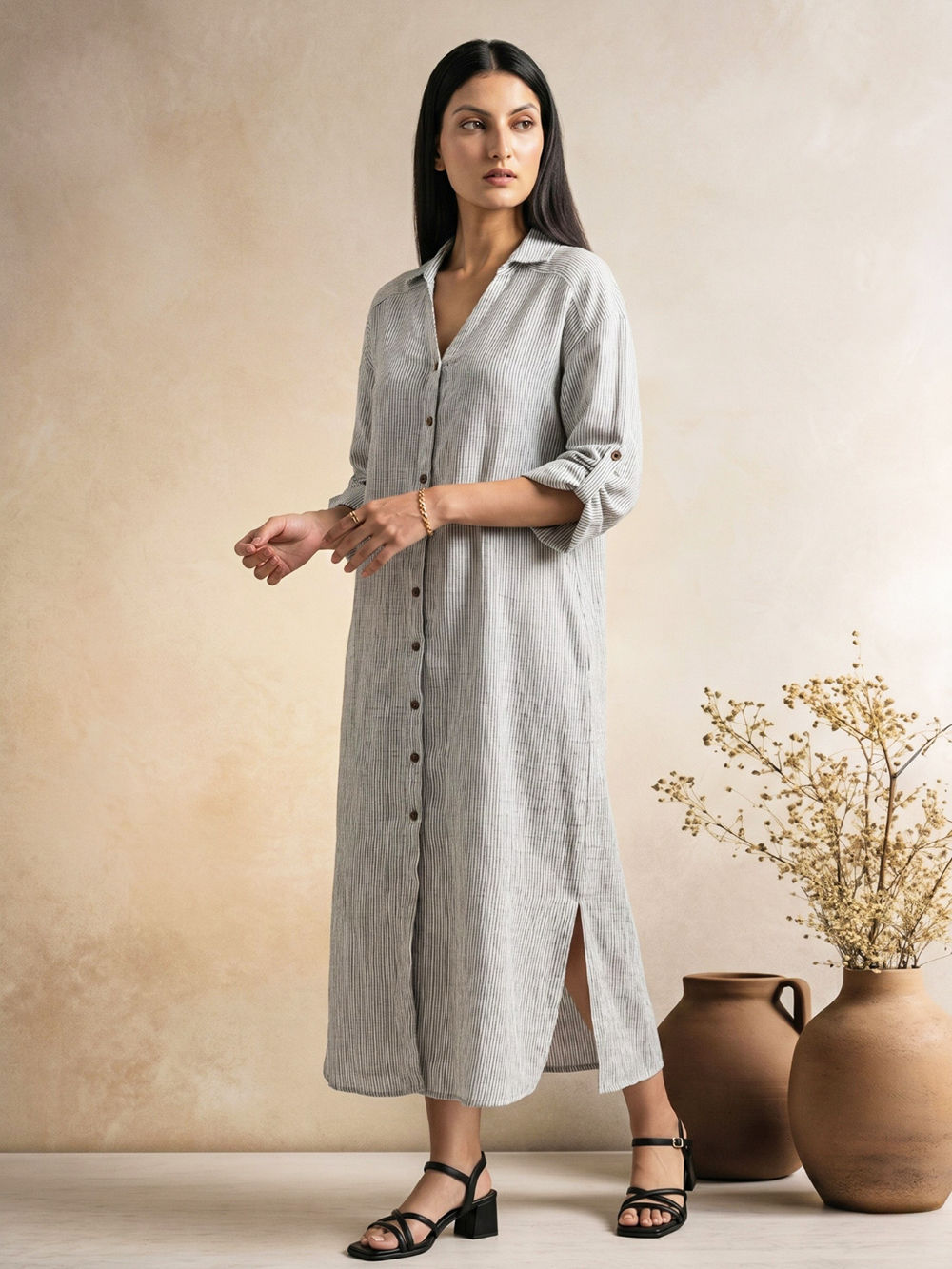 grey striped dress Cotton Dakoa dress