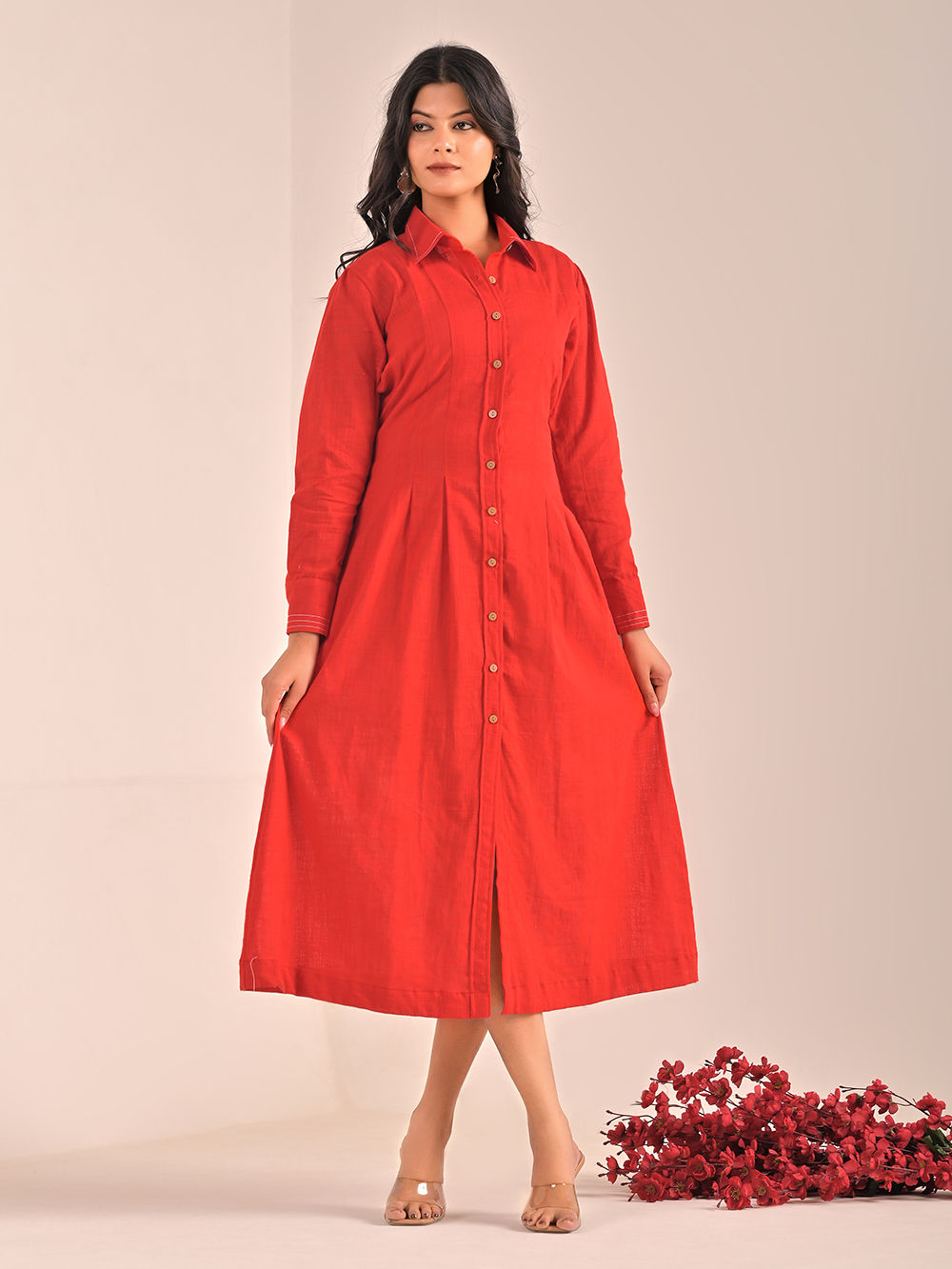 Red Cotton Slub Dress