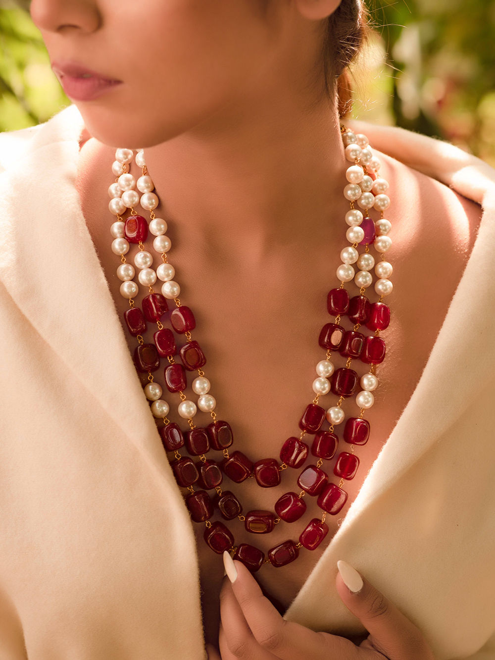 pearl necklace dark red necklace