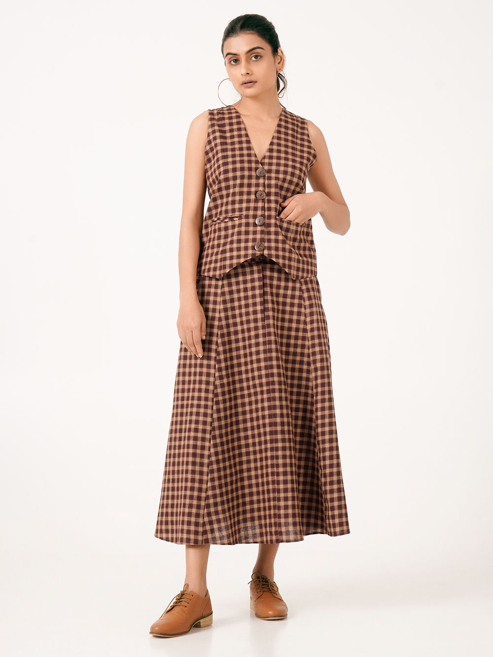 Beige Maroon Handwoven Cotton Skirt