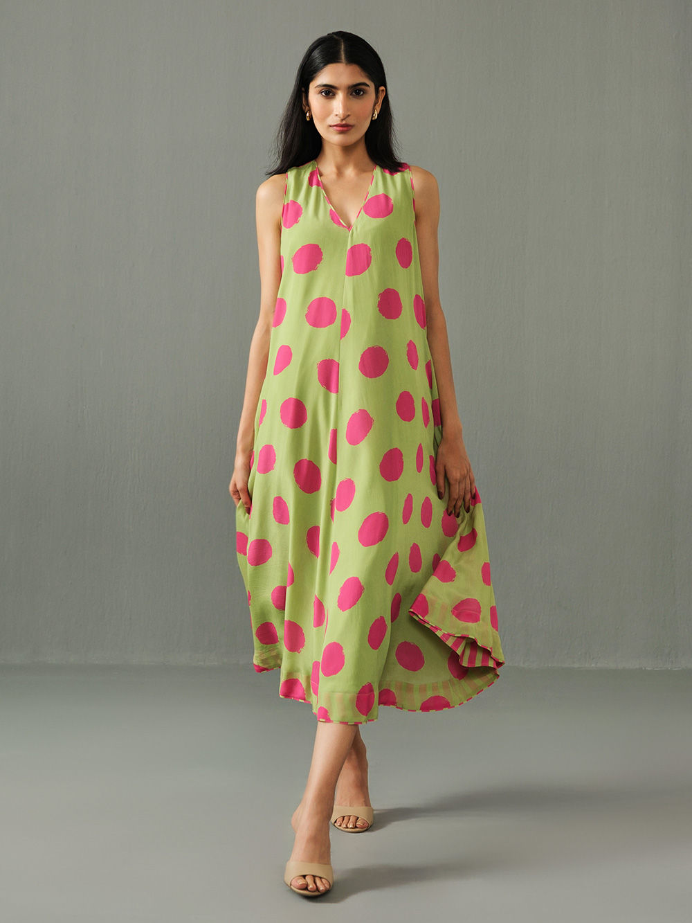 green and pink polka dot dress Funky & Fun Polka Dot Midi Dress