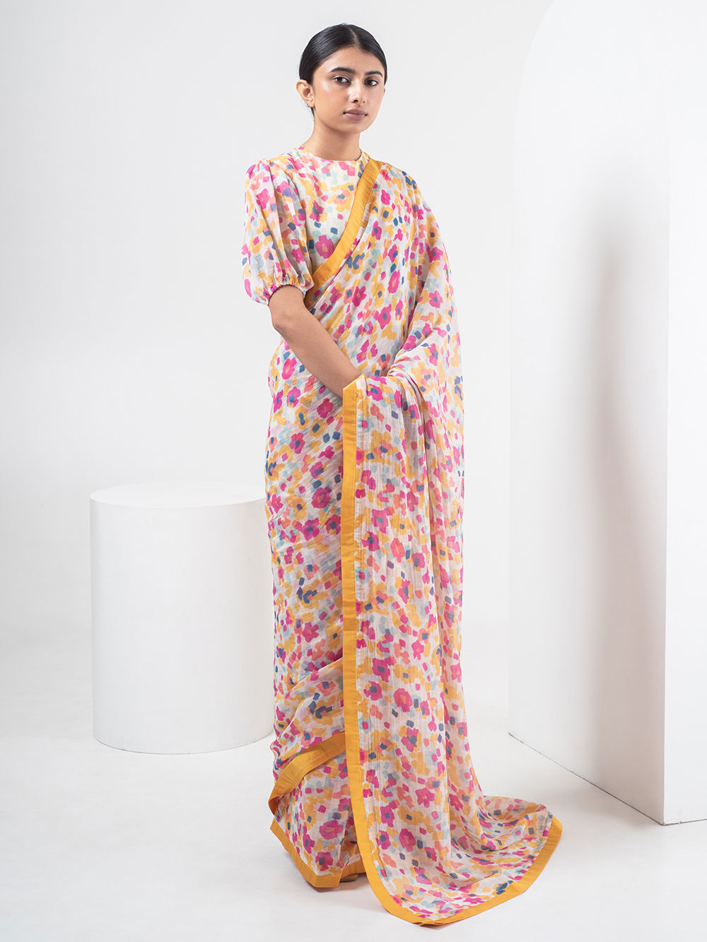 Multicolor Printed Chanderi Saree with Blouse- Set of 2