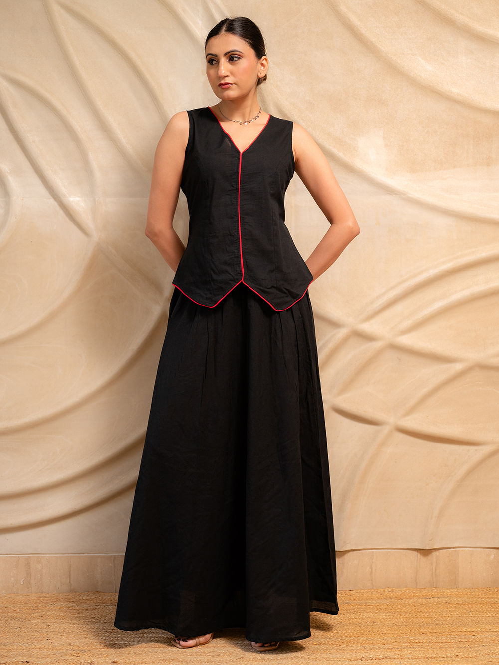 Black Cotton Top with Skirt - Set of 2