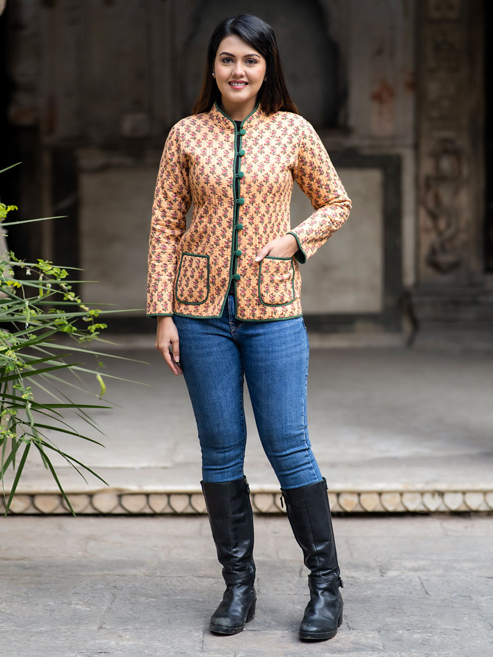 Orange Hand Block Printed Cotton Reversible Jacket