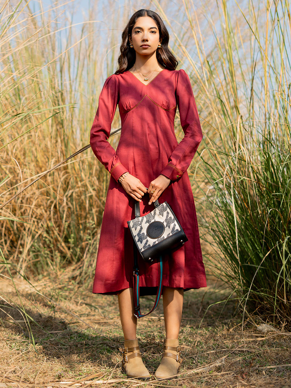 white christmas dresses Burgundy Floral Print Cotton Maxi Dress - All Dresses