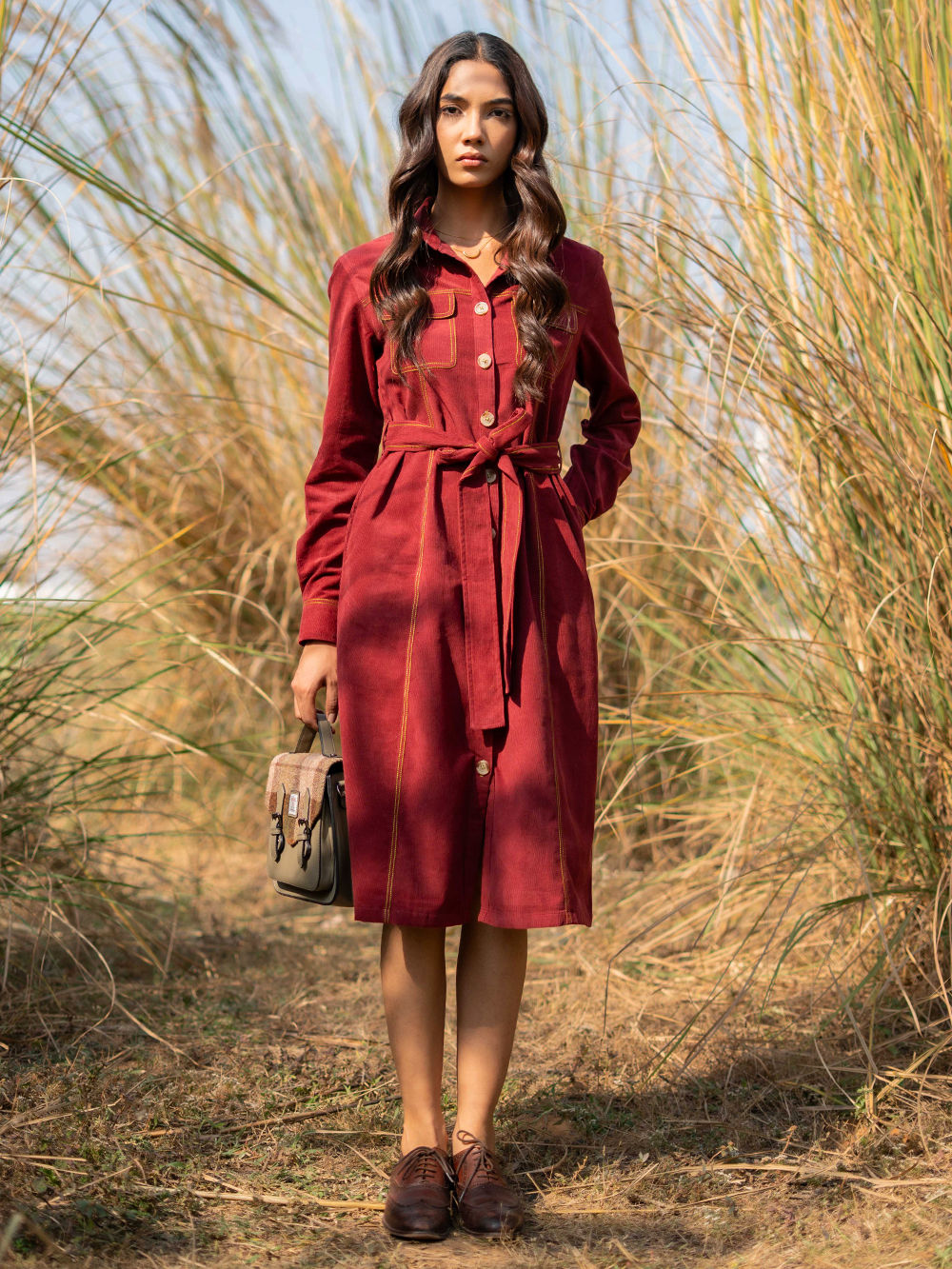 princess polly baby blue dress A-Line Shirt Dress in Corduroy