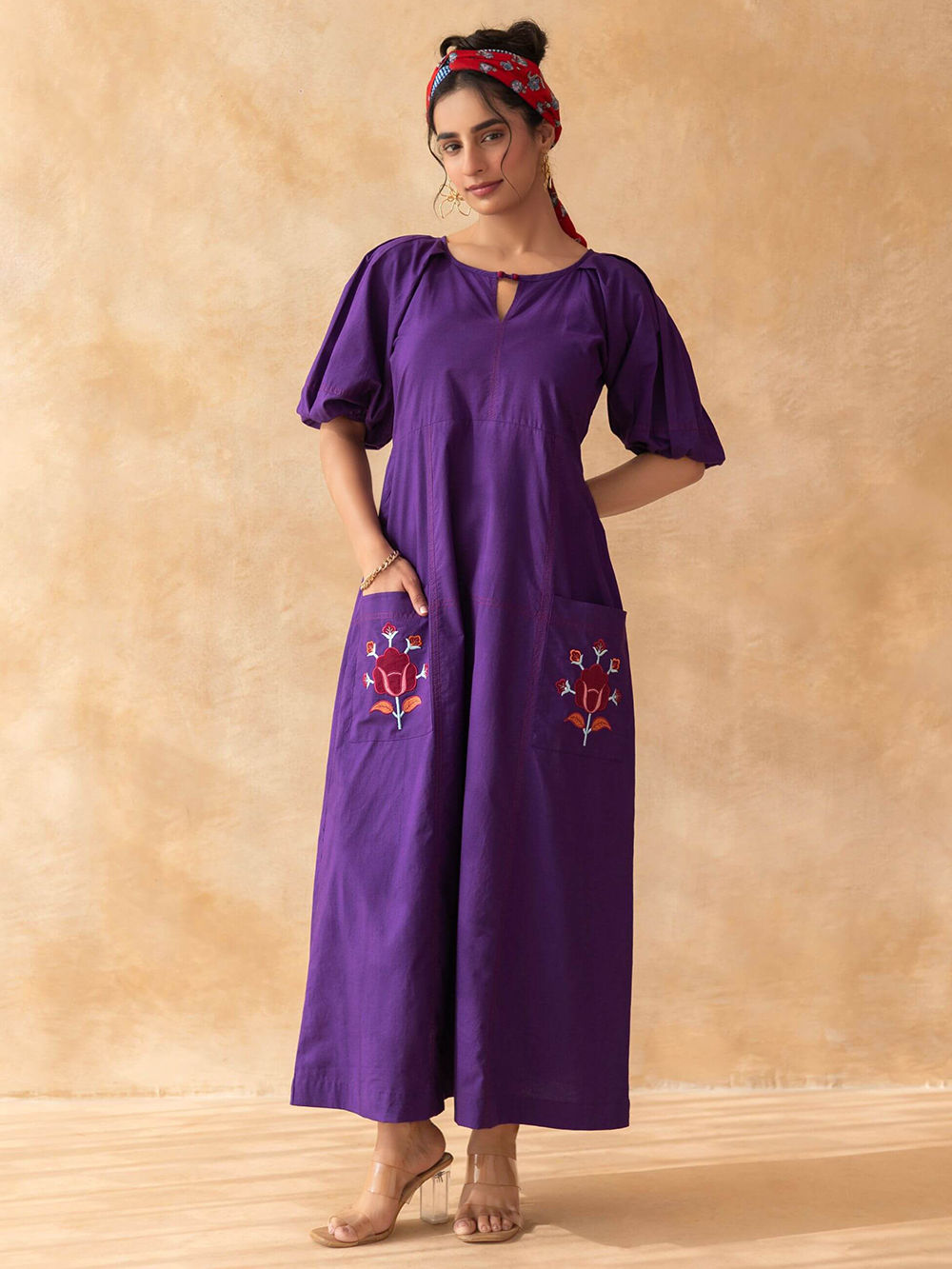sachin and babi light blue dress Artisan Embroidered Cotton Dress