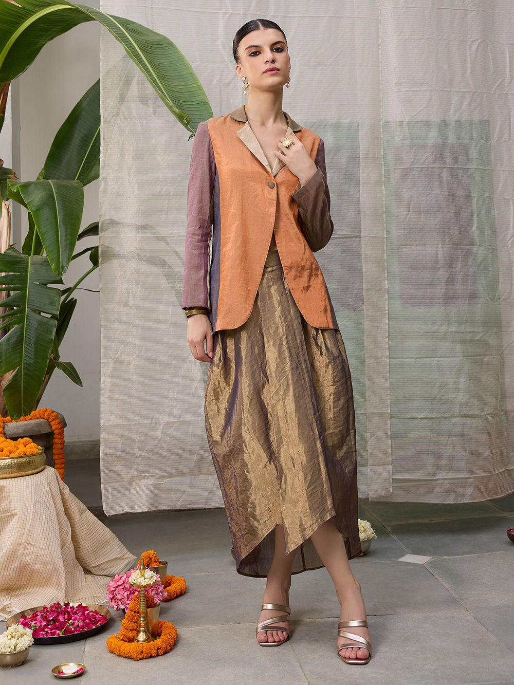 Golden Zari Handwoven Chanderi Skirt