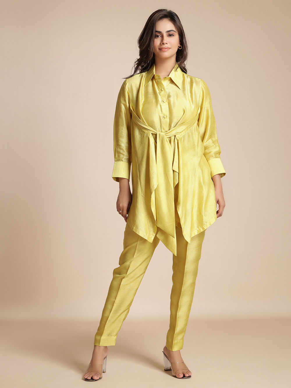 Lime Green Muslin Silk Co-ord Set - Set of 2