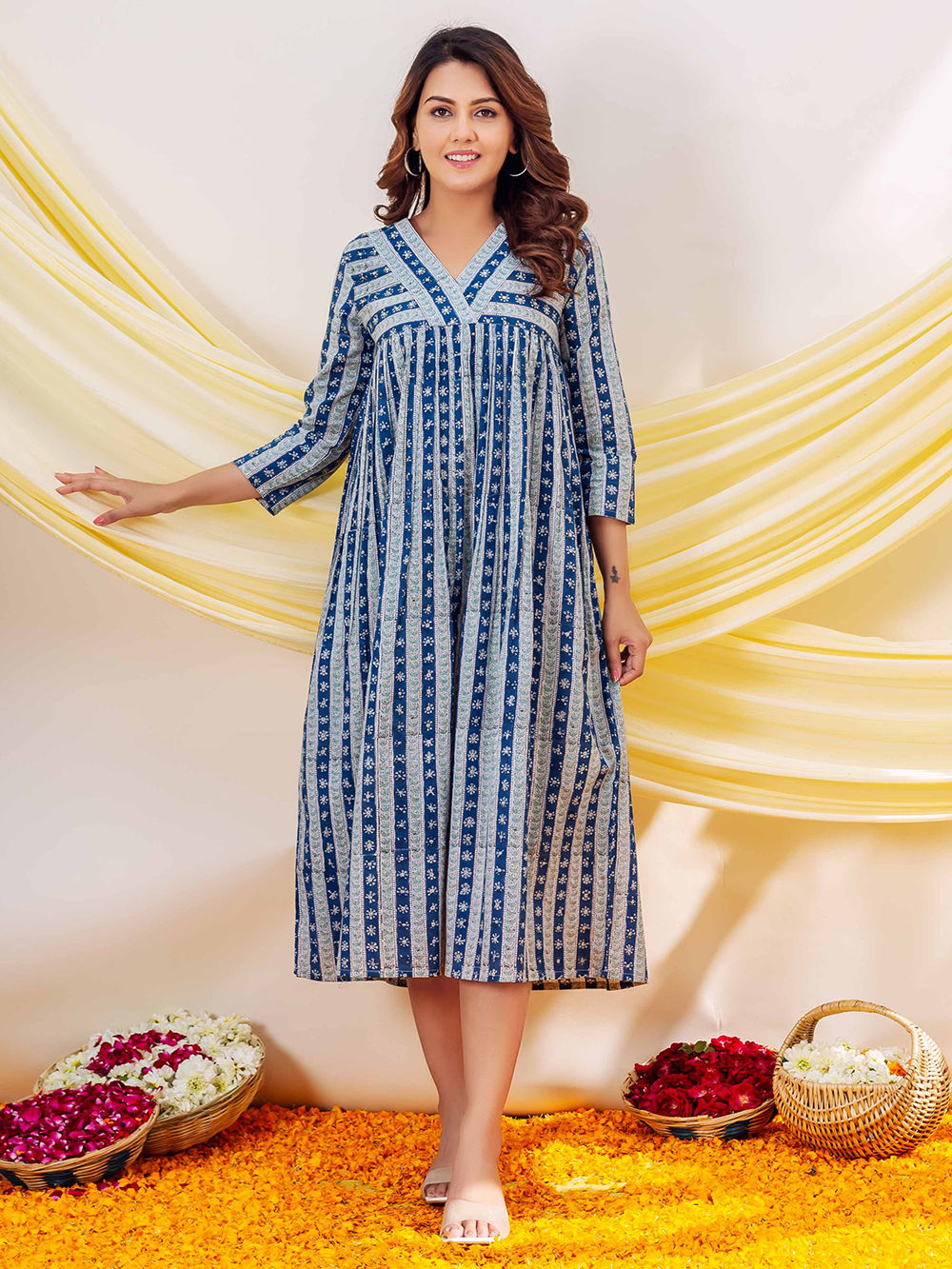 Indigo Hand Block Printed Cotton Dress Indigo Hand Block Printed Cotton Dress