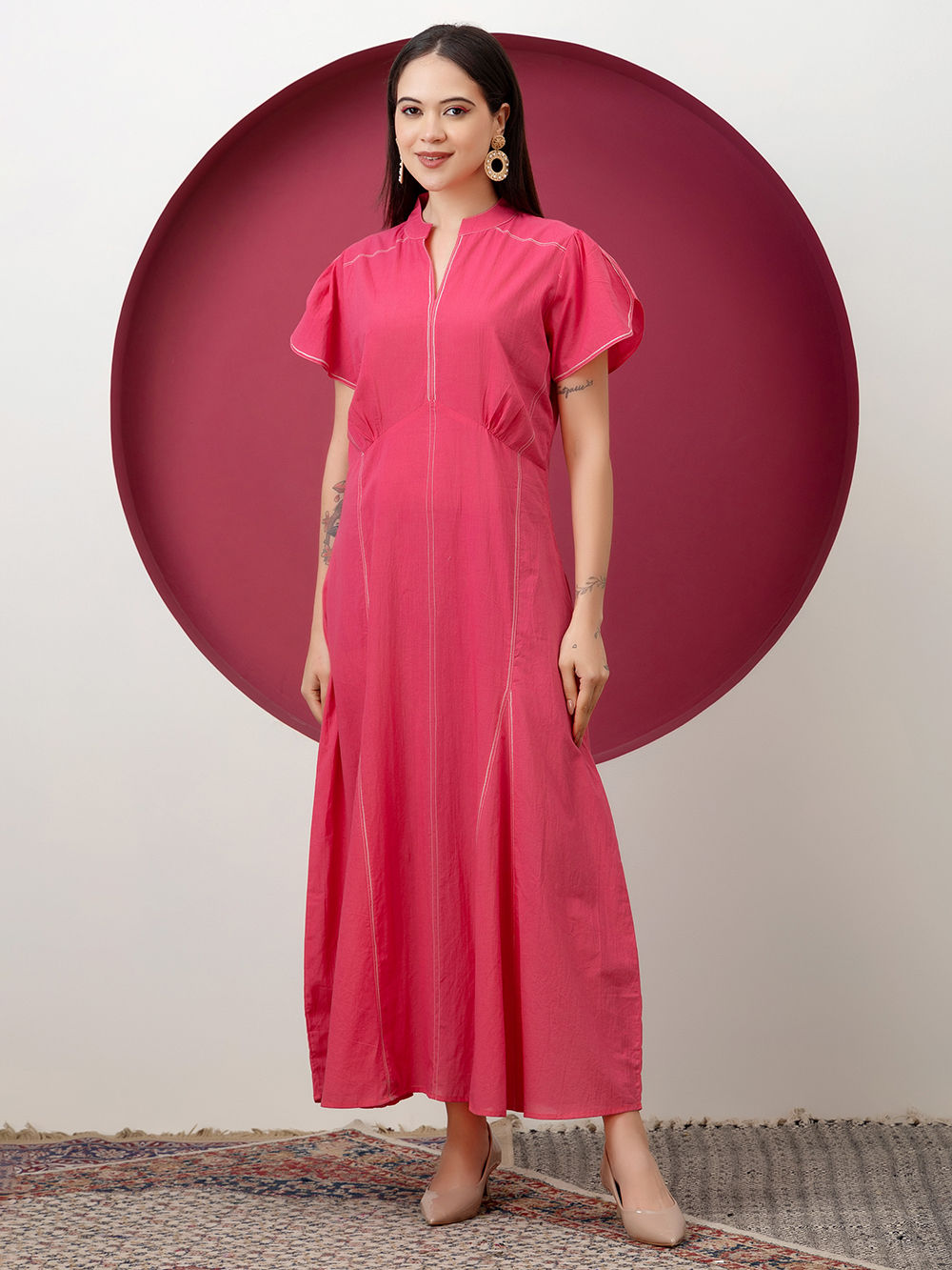 Pink Thread Work Cotton Dress