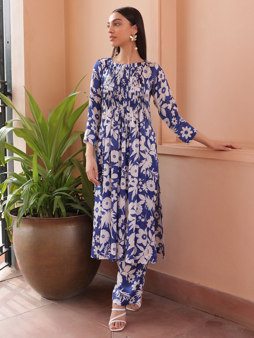 Blue Printed Bemberg Silk Kurta