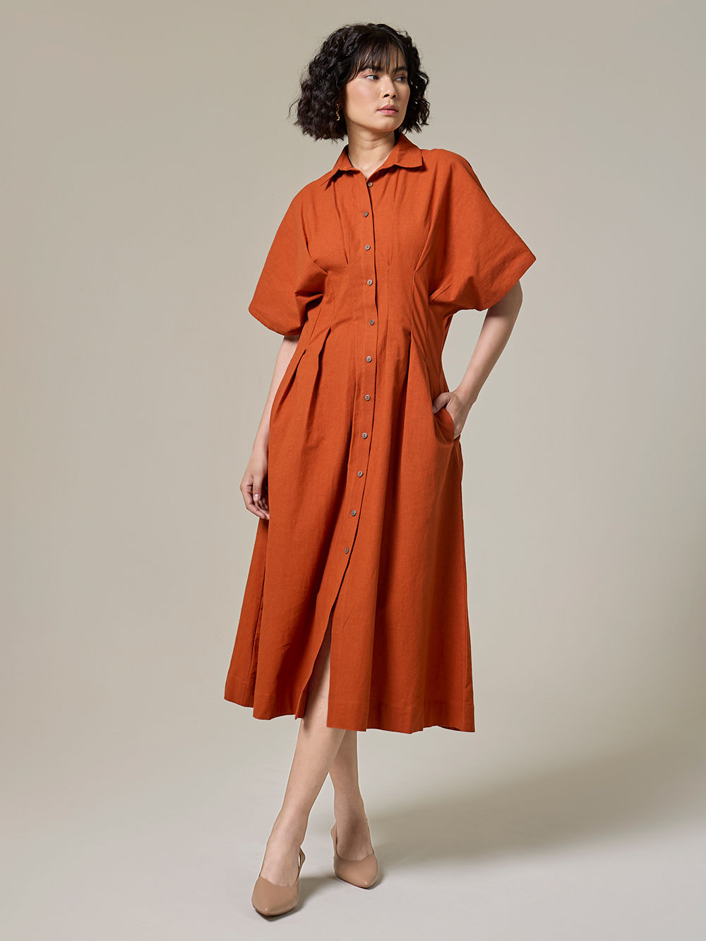 Rust Cotton Linen Dress