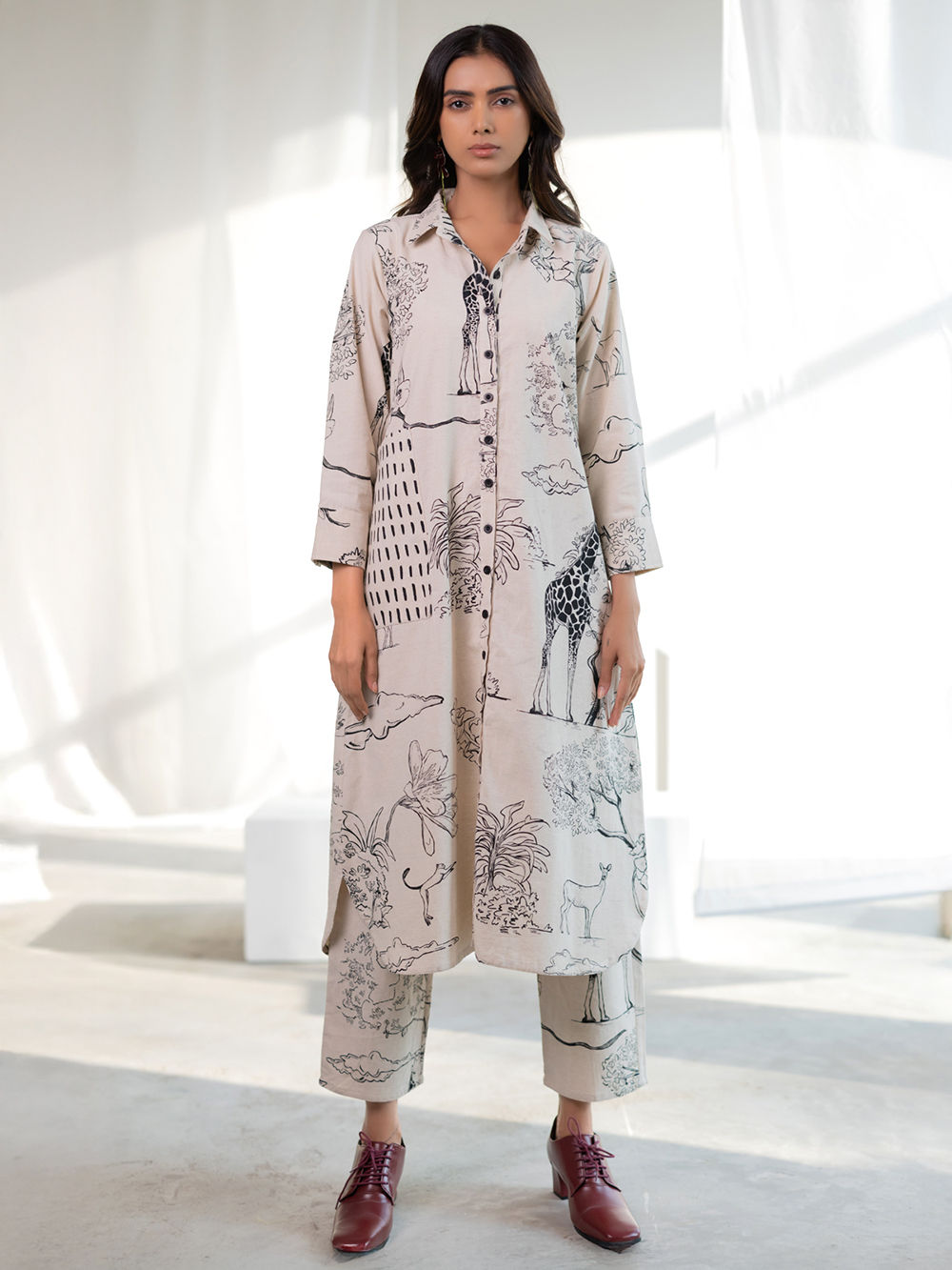 Off White Black Printed Cotton Blend Tunic