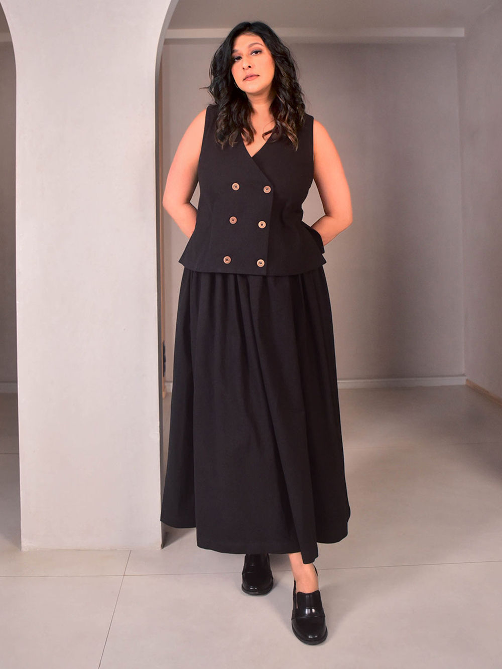 Black Cotton Linen Skirt