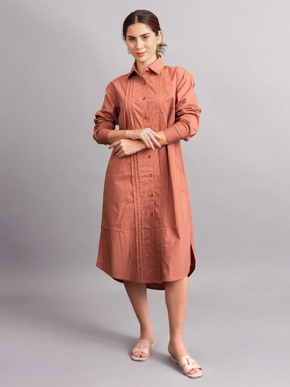 Rust Cotton Poplin Dress