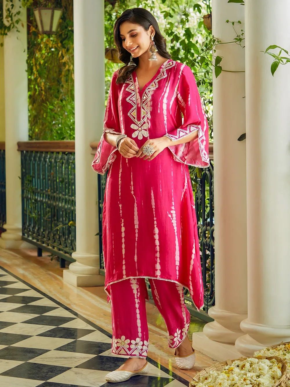Fuchsia Printed Cotton Silk Kurta