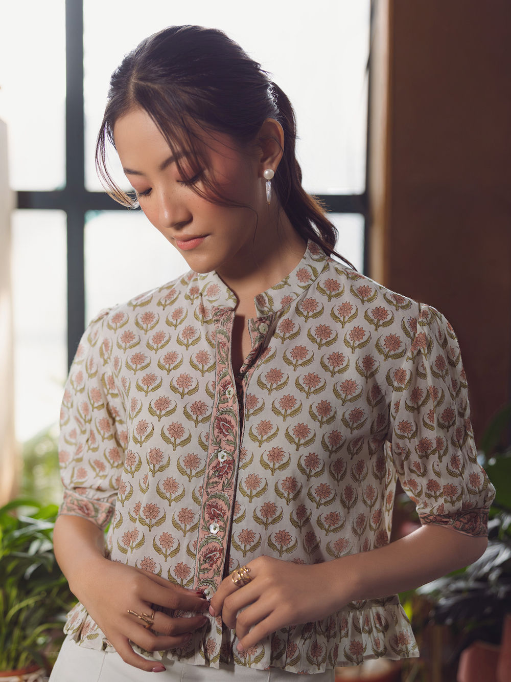 Off White Hand Block Printed Cotton Top Off White Hand Block Printed Cotton Top
