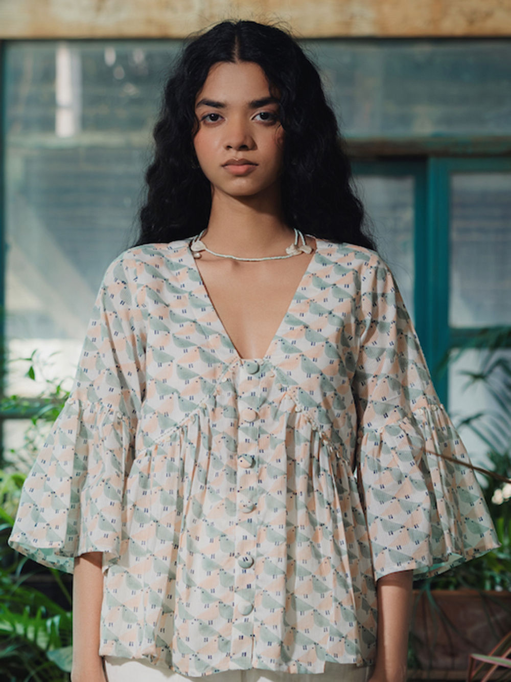 Off White Hand Block Printed Cotton Top