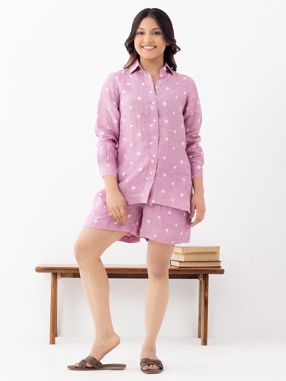 Pink Bandhani Tie and Dye Linen Co-ord Set- Set of 2
