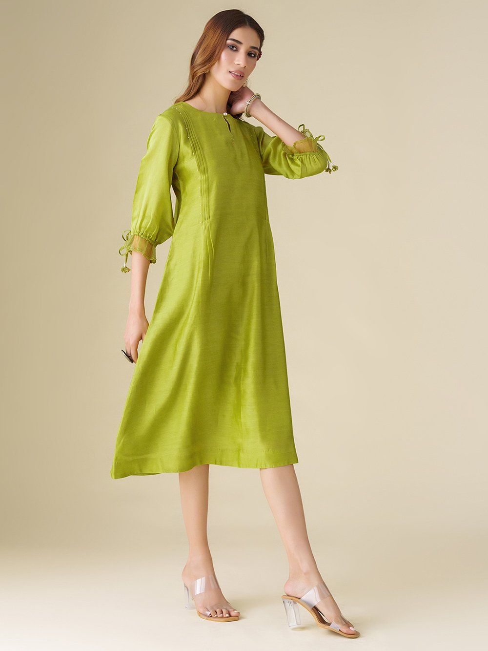 Lime Green Chanderi Dress